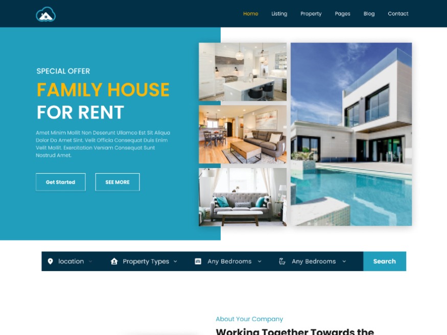 Family House Rent Landing Page Template Design