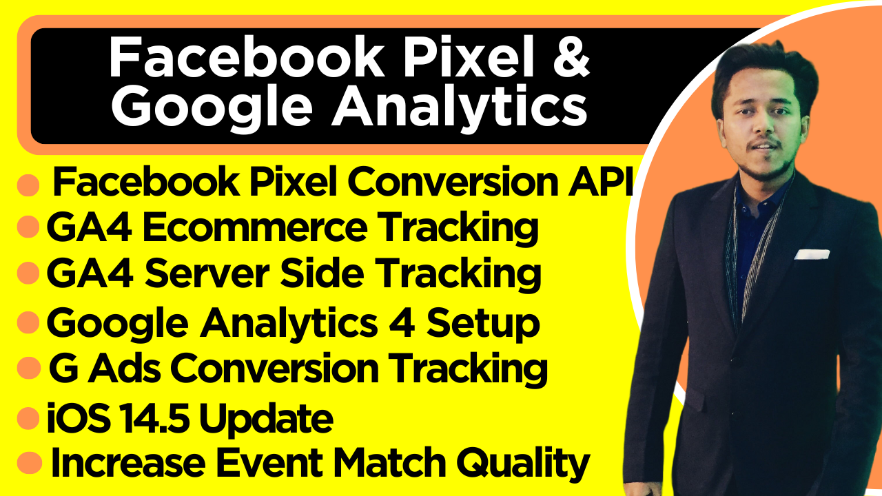 setup meta facebook pixel conversion API google analytics 4 ecommerce tracking